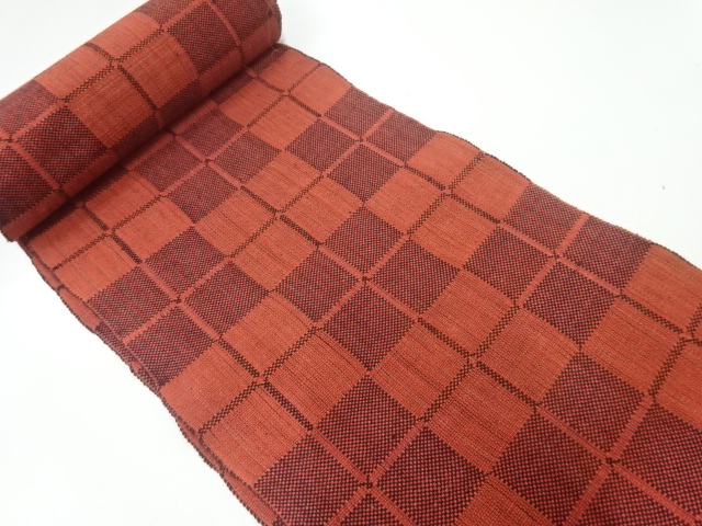 アンティーク　格子模様織出し名古屋帯地反物